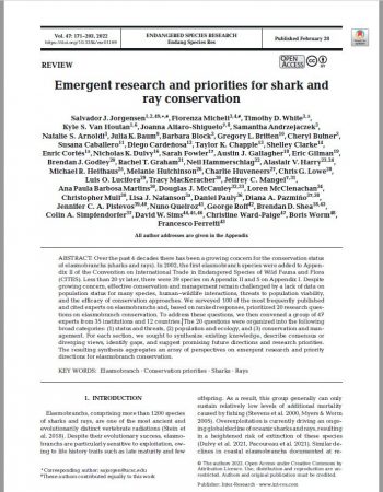 Emergent research and priorities for shark and ray conservation